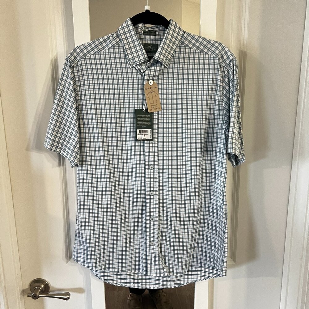 812 NWT Genteal Button Up Short Sleeve Shirt Size Small Color Blue White